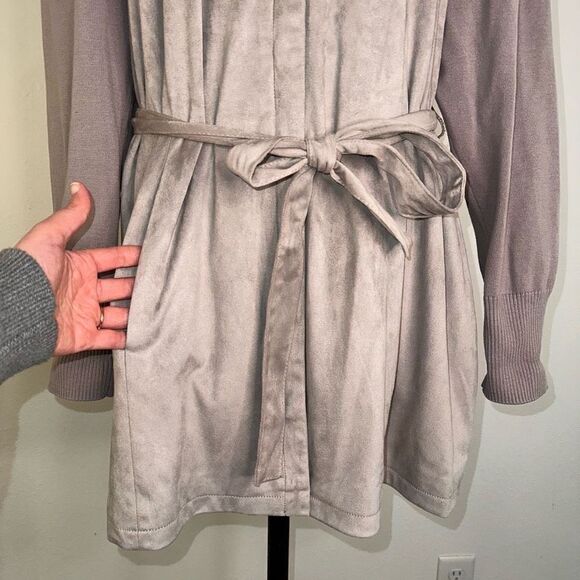 H by Halston Womens 18W Gray Mixed Media Jacket Belted Full Zip Faux Suede - Picture 5 of 14